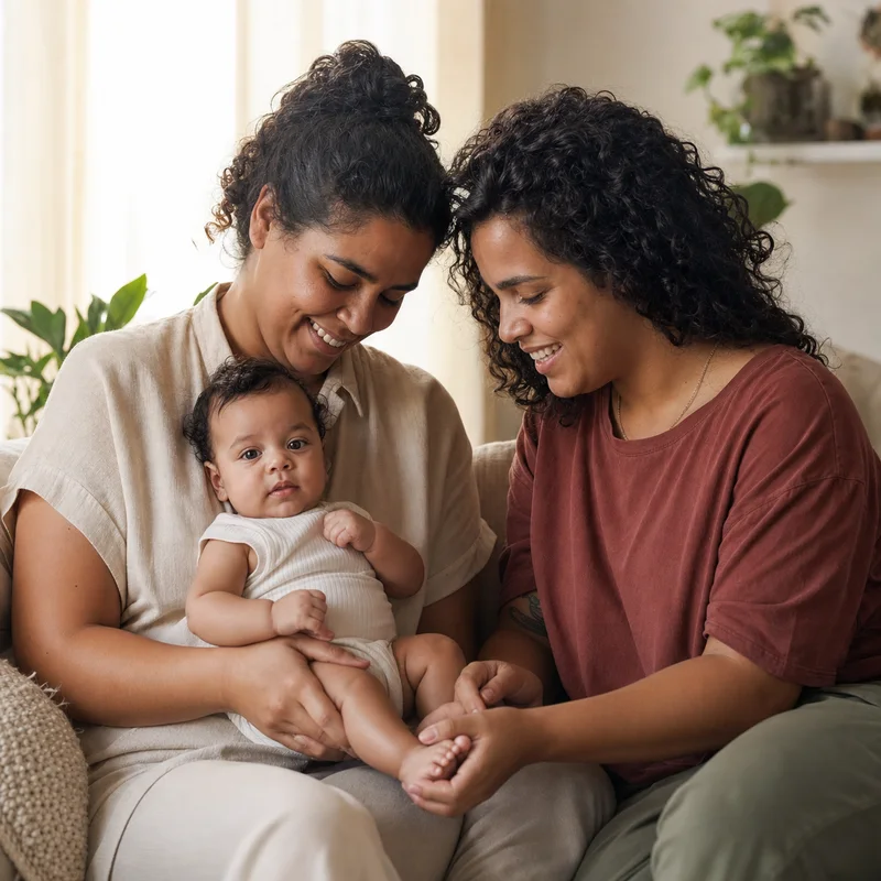 Foto demonstrativa de uma família durante o pós-parto